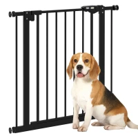 PawHut 30 Inch Tall Pet Gate with Door Dog Gate and Barrier Indoor for Stairs, Pressure-Mounted Safety Gate, Black(m-9)