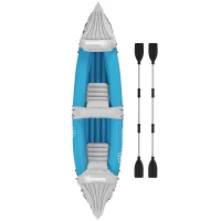 Outsunny Kayak, 2 Person Inflatable Kayak, Includes Paddles, Aluminum Oars, Repair Kit, Portable Tandem Blow Up Boat, Blue(m-1)