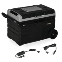 Outsunny 12 V Car Fridge, 2 Zone 37 Quart Portable Compressor Electric Cooler with Wheels, Pull-up Handle, Cutting Board, 12/24 V DC and 110 - 240 V AC for Outdoor, Driving, Travel(m-1)