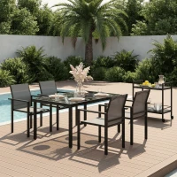 Outsunny 5 Piece Patio Dining Set with 4 Stackable Chairs, Tempered Glass Top, Rust-Resistant Metal Frame(m-1)