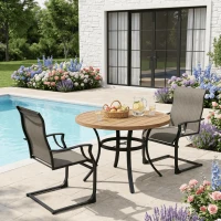 Outsunny C Spring Motion Patio Chairs Set of 2 with Curved High Backrest, Armrest, All Weather Breathable Fabric, Metal Frame(m-1)