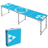 Outsunny Aluminum Camping Table with Adjustable Legs, 8ft Folding Picnic Table for Travel, BBQ, Beach or Hiking, Blue & White(m-1)