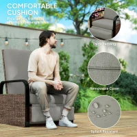 Outsunny Wicker Outdoor Recliner Chair, Reclining Lounge Chair with Adjustable Backrest, Footrest and Side Tray, Light Grey(m-6)