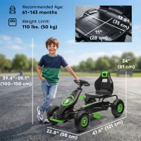 Aosom Pedal Go Kart w/ Adjustable Seat, Rubber Wheels Shock Absorb, Green(m-3)