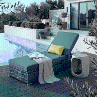 Outsunny Patio Wicker Lounger, Outdoor PE Rattan Single Chaise Lounge w/Adjustable Recliner Backrest, Cushion, & Pillow, Grey