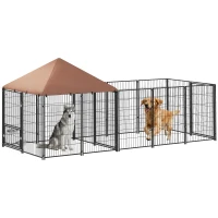 PawHut Outdoor Dog Kennel with Rotating and Adjustable Height Bowls, Waterproof UV-Resistant Cover, 11.3' x 4.7' x 5.1'(m-9)