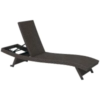 Outsunny Rattan Folding Outdoor Lounger Chair Recliner with 5-Level Adjustable Backrest, Wheels for Garden, Patio, Mixed Brown(m-9)