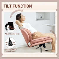 HOMCOM Criss Cross Chair, Armless Wide Office Chair with Leathaire Upholstery, Tilting, No Wheels, Pink(m-7)