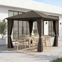 Outsunny 10' x 12' Deluxe Hardtop Gazebo Aluminum Frame Patio Gazebo Garden Sun Shelter Outdoor Pavilion, Coffee(m-8)