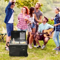 Outsunny 12 V Car Fridge, 2 Zone 48 Quart Portable Compressor Electric Cooler with Wheels, Pull-up Handle, Cutting Board, 12/24 V DC and 110 - 240 V AC for Outdoor, Driving, Travel(m-2)