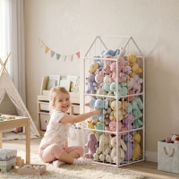 Qaba Stuffed Animal Storage Organizer, Teddy Toy Storage Organizer with Waterproof Bottom for Playroom, Nursery, 47x47x132cm