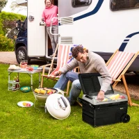 Outsunny 12 V Car Fridge, 2 Zone 37 Quart Portable Compressor Electric Cooler with Wheels, Pull-up Handle, Cutting Board, 12/24 V DC and 110 - 240 V AC for Outdoor, Driving, Travel(m-10)