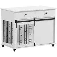 PawHut 39" Dog Crate Furniture, Dog Kennel Indoor with 2 Drawers, Wheels, Sliding Door, Dog Cage for Medium Large Dogs, Oak(m-2)