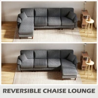 HOMCOM L-Shape Sofa, Modern Sectional Couch with Changeable Chaise Lounge, Pillows and Wooden Legs for Living Room, Dark Grey(m-5)