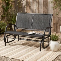 Outsunny Patio Double Glider Outdoor Steel Sling Fabric Gliding Bench Garden Swing Chair Heavy-Duty Porch Rocker Garden Loveseat Grey(m-8)