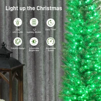 HOMCOM 9ft Christmas Tree with Colourful DIY Synchronized LEDs, Hinged Pencil Xmas Tree with Remote, Daily Timer, Green(m-5)