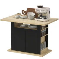 HOMCOM Kitchen Island Dining Table with Storage Cabinet, Large Tabletop for 4 People, 4-Door Cupboard & Shelves, Black(m-2)