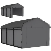 Outsunny 10' x 15' Metal Carport, Heavy Duty Garage Car Canopy with Galvanized Metal Roof and Removable Sidewalls, Dark Gray(m-12)