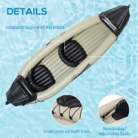 Outsunny K2 Kayak, 2 Person Inflatable Kayak, Includes Paddles, Aluminum Oars, Repair Kit, Portable Tandem Blow Up Boat, Beige(m-5)
