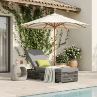 Outsunny Patio Wicker Lounger, Outdoor PE Rattan Single Chaise Lounge w/Adjustable Recliner Backrest, Cushion, & Pillow, Grey(m-8)