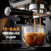 HOMCOM 15 Bar Coffee Maker Espresso Machine with Grinder Milk Frother Stainless Steel Espresso Maker for Cappuccino Latte Black(m-5)