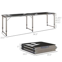 Outsunny Aluminum Camping Table with Adjustable Legs, 8' Folding Picnic Table for Travel, BBQ, Beach or Hiking, Black & White(m-3)