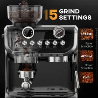 HOMCOM 15 Bar Coffee Maker Espresso Machine with Grinder Milk Frother Stainless Steel Espresso Maker for Cappuccino Latte Black(m-4)