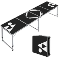 Outsunny Aluminum Camping Table with Adjustable Legs, 8' Folding Picnic Table for Travel, BBQ, Beach or Hiking, Black & White(m-11)