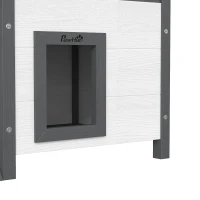PawHut Wooden 2-Story Shelter for Feral Cats with Asphalt Roof, Stairs, Balcony, 30" x 20" x 29", White(m-9)