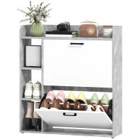 HOMCOM Shoe Cabinet with 2 Flip Drawers, 3 Side Compartments, Adjustable Shelves, 8-12 Pairs for Entryway Hallway, Grey(m-2)