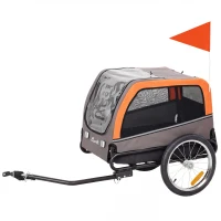 PawHut Dog Bike Trailer, Pet Cart Wagon Cart Carrier Attachment for Travel with 2 Doors, Large Wheels, Safety Flag(m-2)