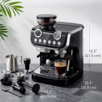 HOMCOM 15 Bar Coffee Maker Espresso Machine with Grinder Milk Frother Stainless Steel Espresso Maker for Cappuccino Latte Black(m-3)