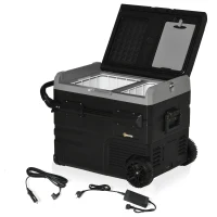 Outsunny 12 V Car Fridge, 2 Zone 48 Quart Portable Compressor Electric Cooler with Wheels, Pull-up Handle, Cutting Board, 12/24 V DC and 110 - 240 V AC for Outdoor, Driving, Travel(m-11)