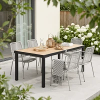 Outsunny 75" x 35" Outdoor Dining Table for 8 People, Rectangular Aluminum Frame Garden Table with All-Weather Faux Wood Top for Garden, Lawn, Patio, Natural(m-1)