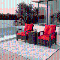 Outsunny 3 Pieces Wicker Patio Furniture Set, Rattan Bistro Set with Storage Coffee Table and Thickened Cushions, Outdoor Conversation Set for Garden, Porch, Balcony, Red