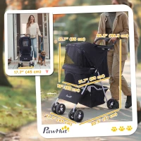 PawHut Cat Dog Stroller, One-click Foldable Pet Stroller w/Cup Holder, 4 Wheels Travel Carrier w/Brakes, 360° Swiveling Front Wheels, Storage Basket, for XS/Small Dogs Cats, Black(m-3)