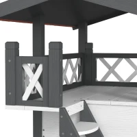 PawHut Wooden 2-Story Shelter for Feral Cats with Asphalt Roof, Stairs, Balcony, 30" x 20" x 29", White(m-11)