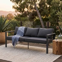 Outsunny 3-Seat Aluminum Outdoor Couch Patio Sofa with Cushions, Wide Seat, Armrests for Garden, Backyard, Balcony, Dark Grey(m-1)