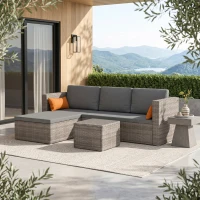 Outsunny 3-Piece Patio Furniture Set Modern Sectional Sofa Rattan Chair Wicker Conversation Set Outdoor Hand Woven Rattan Wicker Furniture Patio Coffee Table Sofa Set, Grey(m-1)