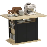 HOMCOM Kitchen Island Dining Table with Storage Cabinet, Large Tabletop for 4 People, 4-Door Cupboard & Shelves, Black(m-9)