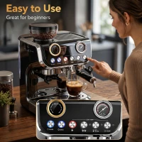 HOMCOM 15 Bar Coffee Maker Espresso Machine with Grinder Milk Frother Stainless Steel Espresso Maker for Cappuccino Latte Black(m-7)