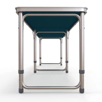 Outsunny Aluminum Camping Table with Adjustable Legs, 8ft Folding Picnic Table for Travel, BBQ, Beach or Hiking, Blue & White(m-9)