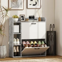 HOMCOM Shoe Cabinet with 2 Flip Drawers, 3 Side Compartments, Adjustable Shelves, 8-12 Pairs for Entryway Hallway, Grey(m-1)