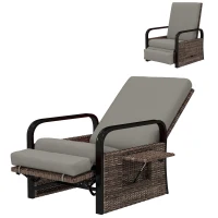 Outsunny Wicker Outdoor Recliner Chair, Reclining Lounge Chair with Adjustable Backrest, Footrest and Side Tray, Light Grey(m-2)