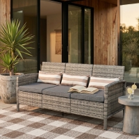 Outsunny 3-Seater Wicker Sofa, PE Rattan Outdoor Couch Conversation Furniture with Removable Cushions for Patio, Garden, Grey