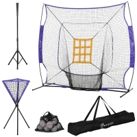 Soozier Baseball Practice Net Set with 7.5x7ft Catcher Net, Ball Caddy and Batting Tee, Portable Pitching Net with Carry Bag for Hitting, Pitching, Batting, Catching, Purple(m-1)