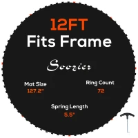 Soozier Trampoline Replacement Mat, Fits 12' Trampoline w/ 72 V-Hooks & 5.5" Springs (Spring & Frame not Included),  Black(m-11)