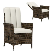 Outsunny Wicker Outdoor Recliner Chair, Wicker Reclining Patio Chair with Adjustable Backrest and Cushion, Cream White(m-9)