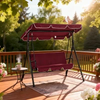 Outsunny 3-Seater Outdoor Swing with Adjustable Canopy, Patio Swing Chair for Garden, Poolside, Backyard, Wine Red(m-8)