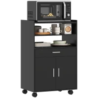 HOMCOM Microwave Cart with Wheels, Microwave Stand with Worktop, Open Shelves and Drawer, Storage Cabinet, Black(m-9)